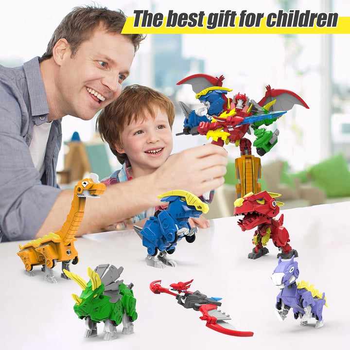 XUEXUE Dinosaur Deformation Toys, 6-in-1 Take Apart Action Figures Transform into Robot, Ideal for B