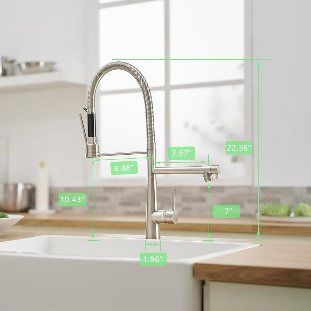 TIMACO Grosser Küchenarmatur mit Spiralfeder,22,36in, 360° Schwenkbare Spültischarmaturen mit Zwei A