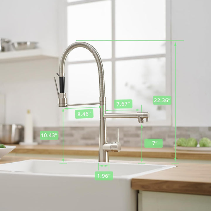 TIMACO Grosser Küchenarmatur mit Spiralfeder,22,36in, 360° Schwenkbare Spültischarmaturen mit Zwei A