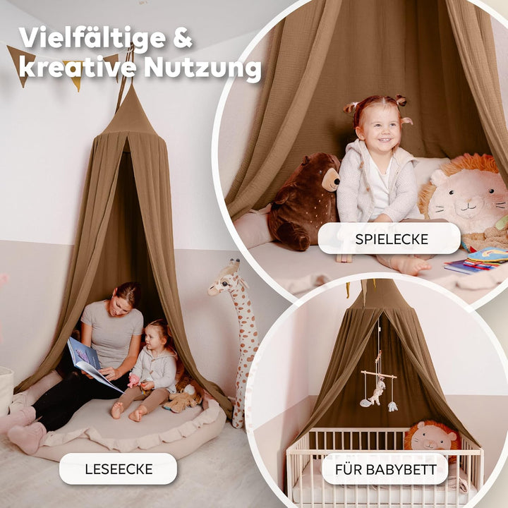 Baldachin Kinderzimmer [in 12 Farben] - Betthimmel aus 100% Baumwolle Musselin Handmade für Mädchen