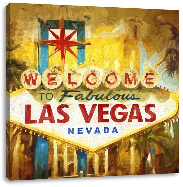 Pixxprint Ortseingangsschild Las Vegas als Leinwandbild Quadratisch/Grösse: 70x70 / Wandbild/Kunstdr