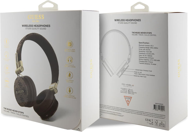 CG Mobile Guess Kabellose Kopfhörer, 4G, PU-Leder, mit Metall-Logo, Braun