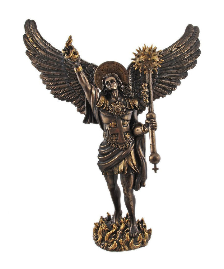 32,4 cm Erzengel Uriel mit Spear Religiöse Kunstharz Statue Figur