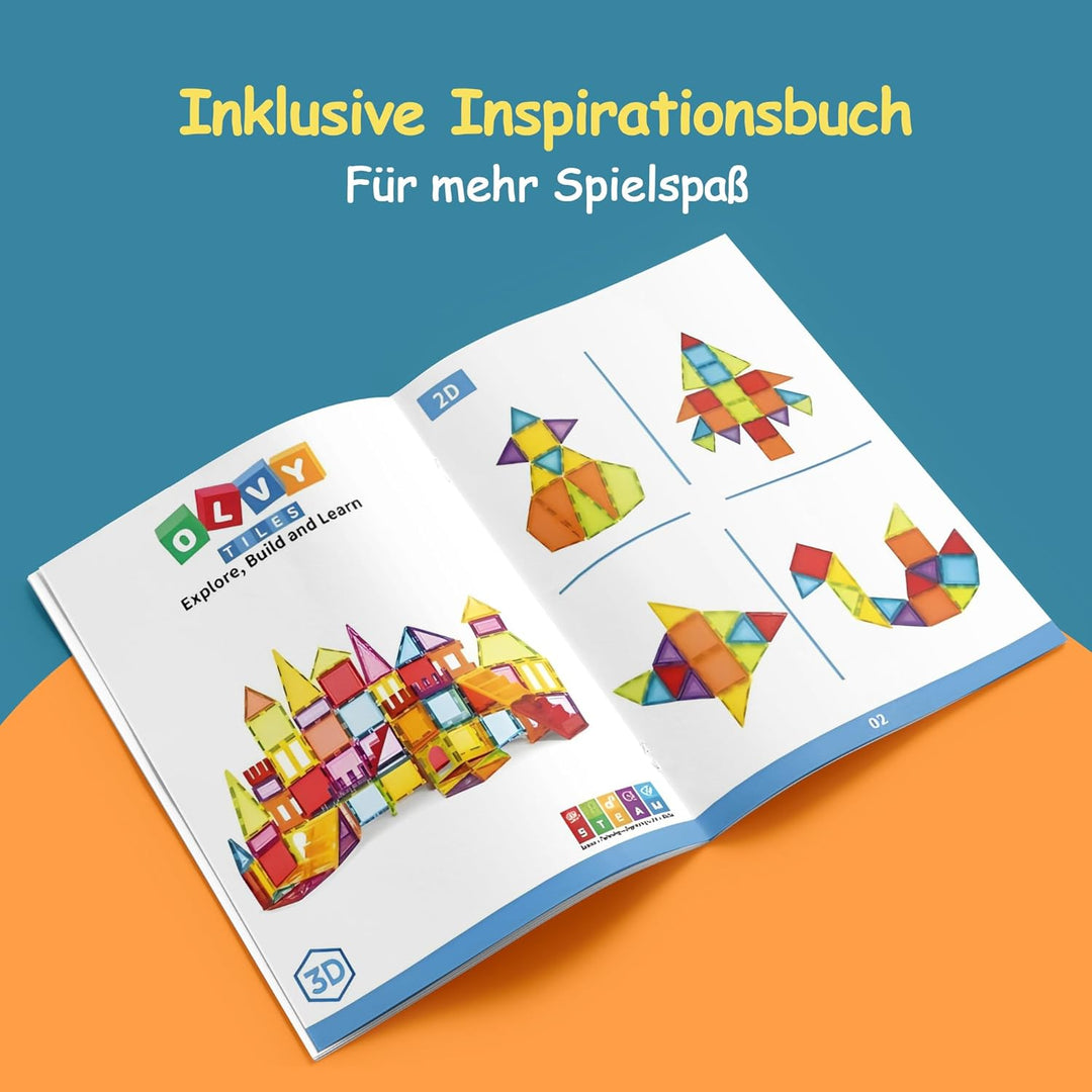 Olvy Magnetische Bausteine Montessori Spielzeug - 120 Magnetic Tiles Kinder - Magnetisches Konstrukt