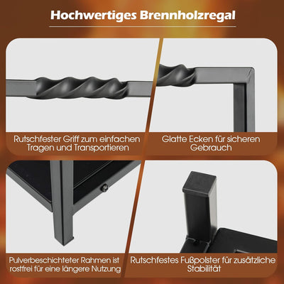 COSTWAY Kaminholzregal Metall, Brennholzregal Feuerholzregal Holzscheitregal mit stabilem Sockel & G