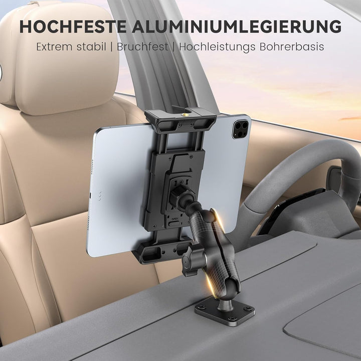 OHLPRO Tablet Halterung Auto aus Aluminium mit Hochleistungs Bohrerbasis, LKW iPad Halter mit 9.5 cm