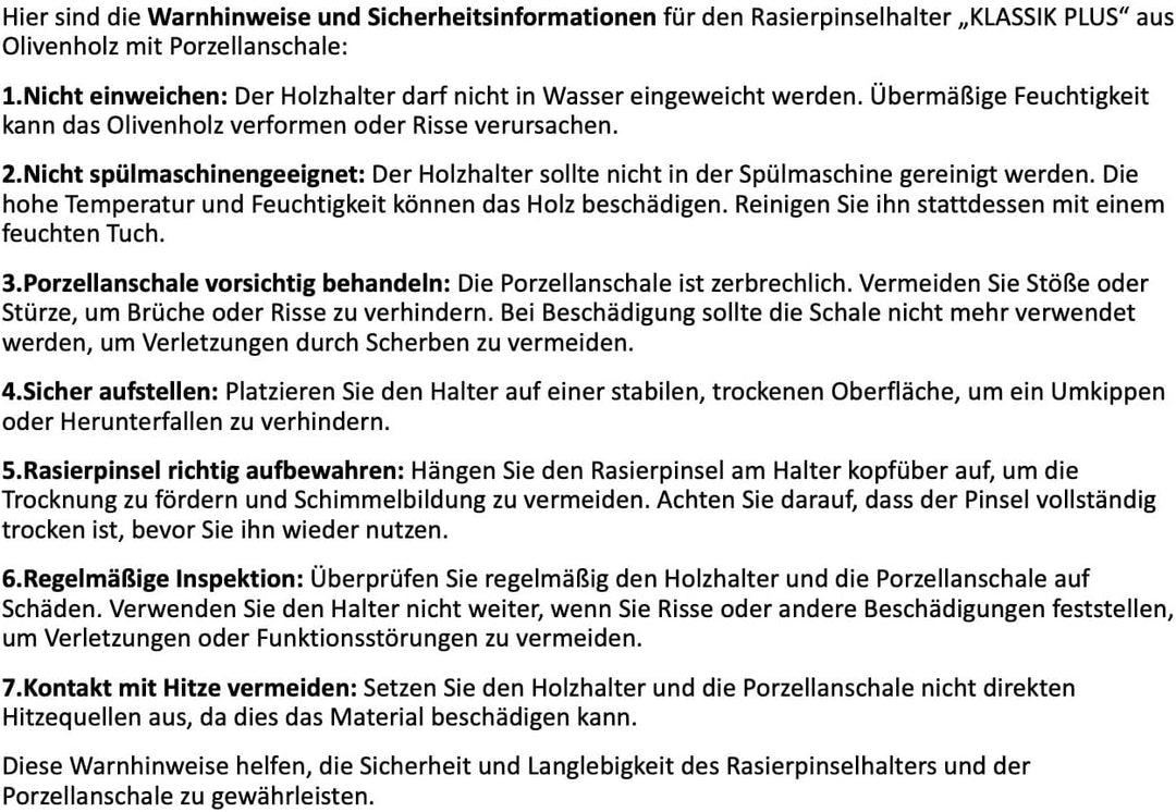 D.O.M. Rasierpinselhalter Klassik Plus aus Olivenholz mit Porzellanschale schräg 10 cm