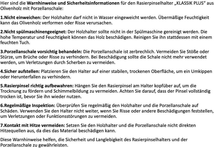D.O.M. Rasierpinselhalter Klassik Plus aus Olivenholz mit Porzellanschale schräg 10 cm