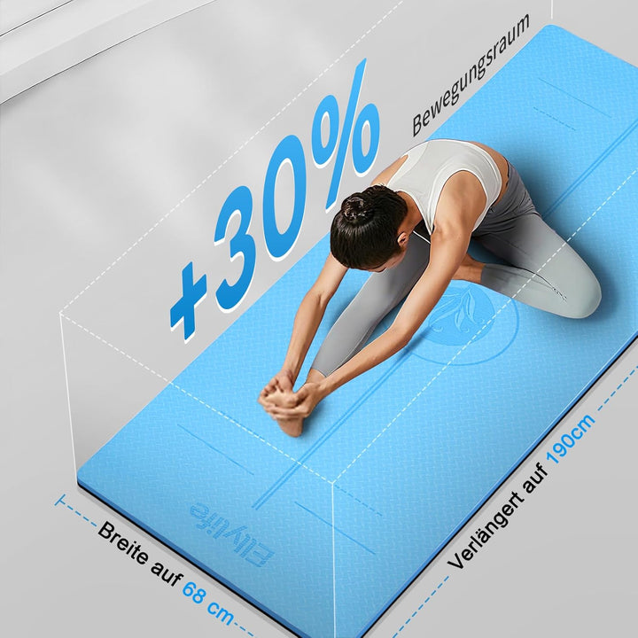 Yogamatte aus ECO Naturkautschuk & Hhautfreundlichem TPE, Extrem Rutschfest, Ausrichtungslinien, Ein