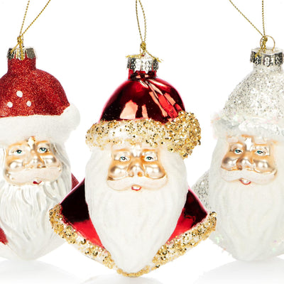 com-four® 3X Premium Christbaumschmuck - Weihnachtsmann aus echtem Glas - besondere Baumkugeln als W