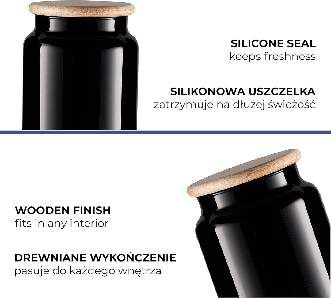 TREND FOR HOME Vorratsgläser 900 ml Set von 3 Vorratsdosen Schwarz Glas Glasbehälter mit Deckel aus
