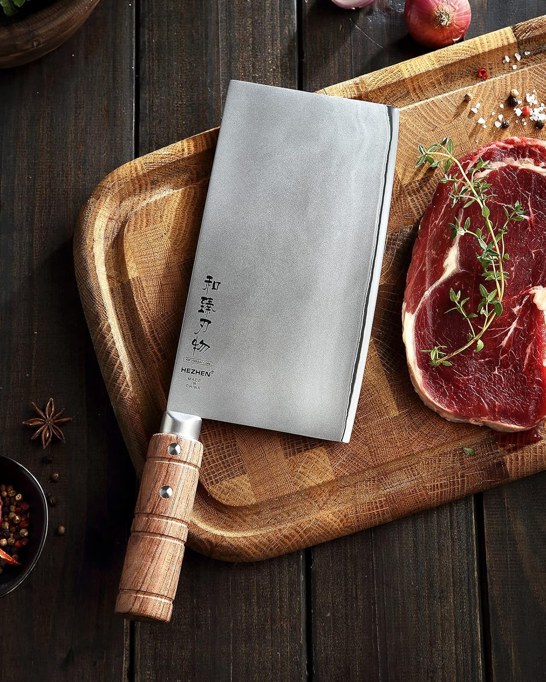 HEZHEN 20CM Hackmesser, 3 Schichten Verbundstahl Edelstahl Chinesisches Kochmesser, Küchenmesser Fle