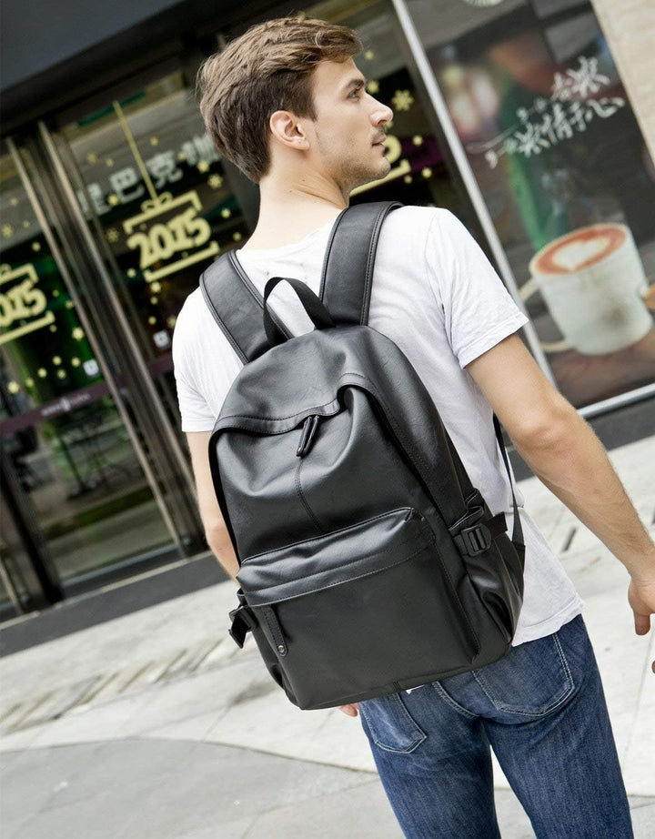 BAOSHA BP-08 TOP Laptop-Rucksack aus PU-Leder, Schul-Rucksack, Tasche, schwarz