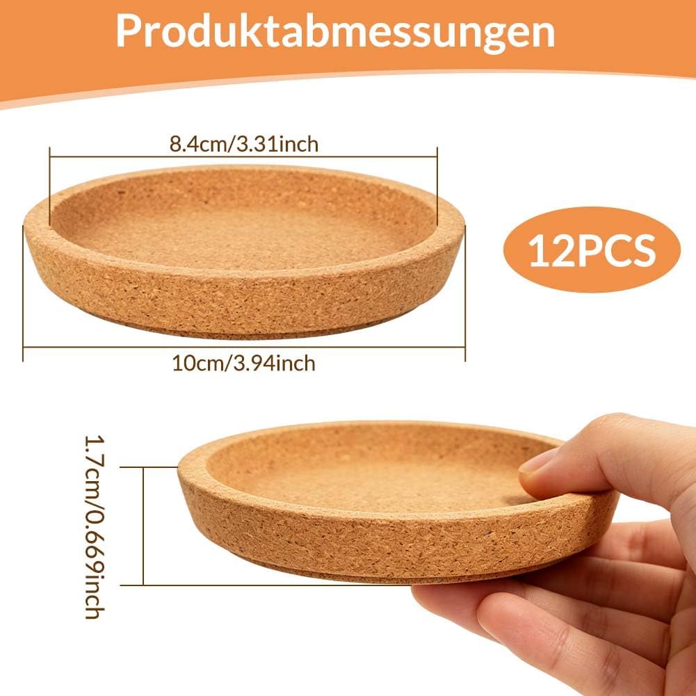 12 Stück Korkuntersetzer Rund 10cm Extra Dick Kork Untersetzer mit Erhöhten Kanten, Wiederverwendbar
