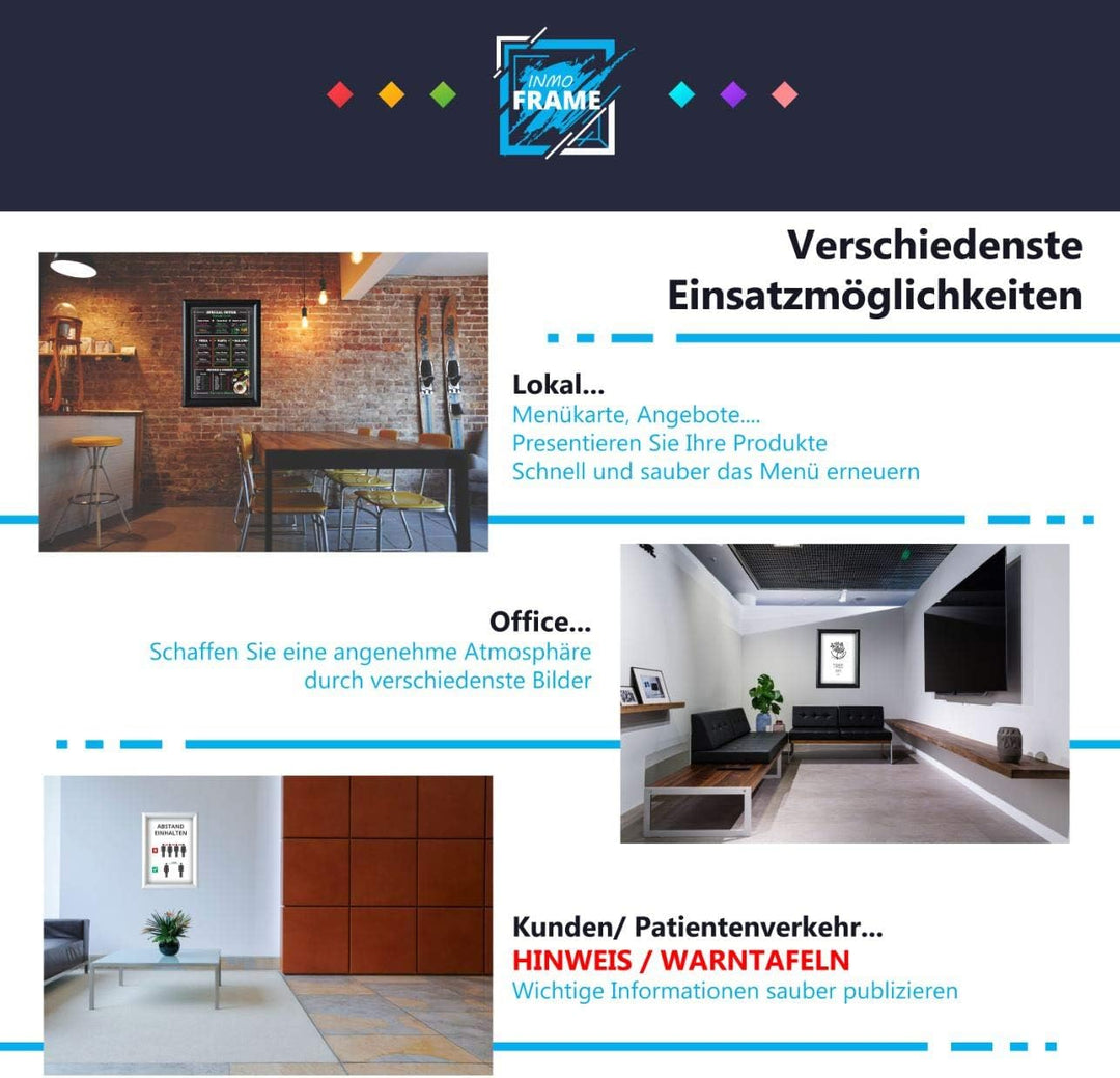 INMO Alu-Klapprahmen DIN A2 mit Aluminium Profil ohne Glas - Klappbarer Bilderrahmen Silber - Fotora