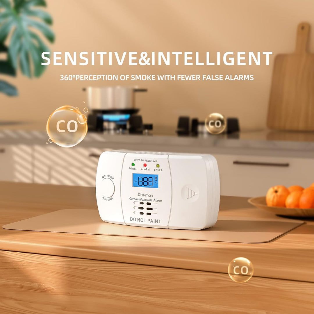 Heiman CO Melder mit Digitalanzeige, BSI Zertifiziert nach EN 50291,Kohlenmonoxidmelder, 10-Jahren L