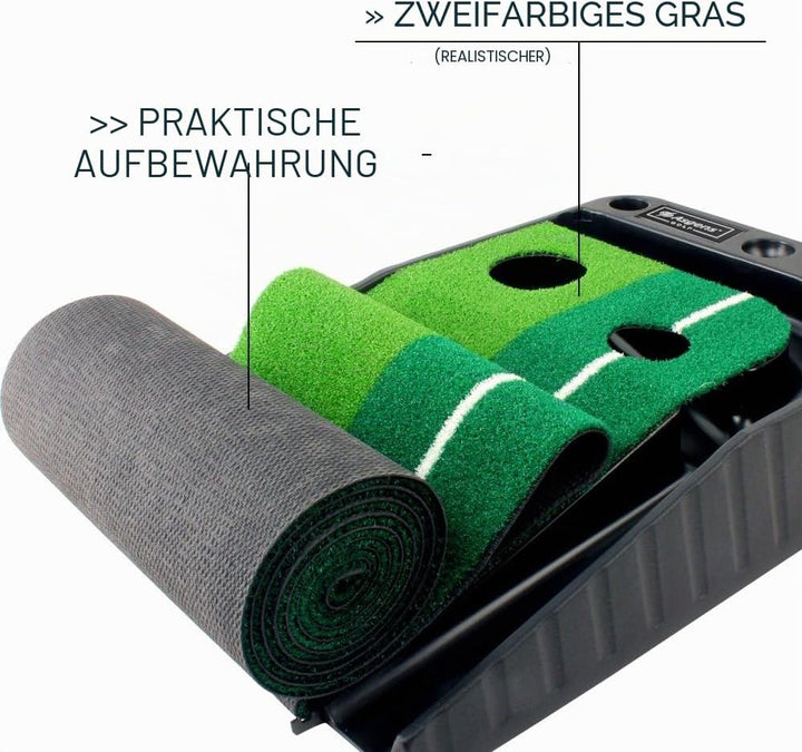 Minigolf für zuhause, Putting Matte mit Auto-Rückkehr &amp; Kunstrasen – Minigolf Set mit 3 Golfbällen,