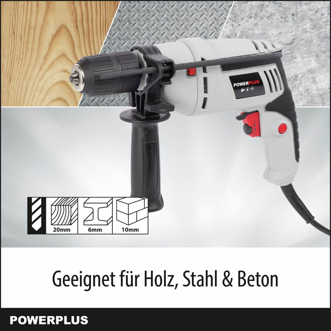Powerplus Elektro-Schlagbohrmaschine POWC10200-2 in 1: (Schlag-) Bohren, 600 W Bohrmaschine, Links-R
