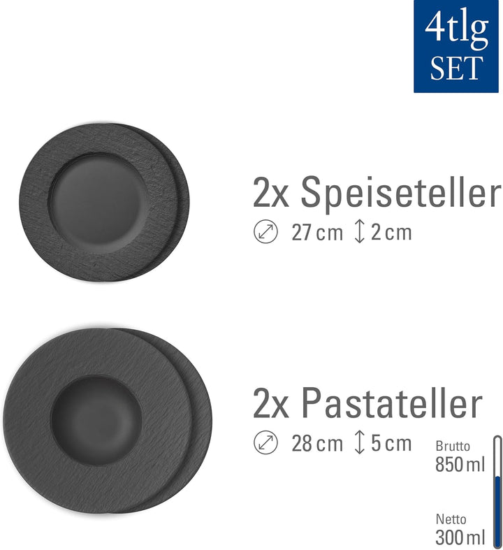 Villeroy &amp; Boch - Manufacture Rock Teller-Set, 4 tlg., Geschirr Set für 2 Personen, Premium Porzell