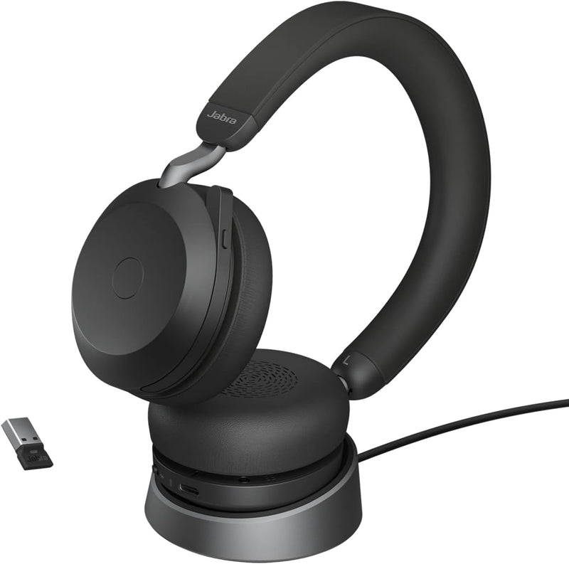 Jabra Evolve2 75 Wireless PC Headset with Charging Dock and 8-Mic Technology - Dual Foam Stereo Head