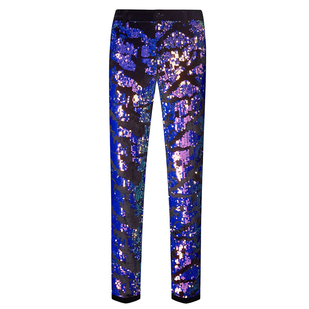 CARFFIV Herrenmode, Blumenmuster, glänzende Pailletten, Samt-Hose XS Map Purple, XS Map Purple