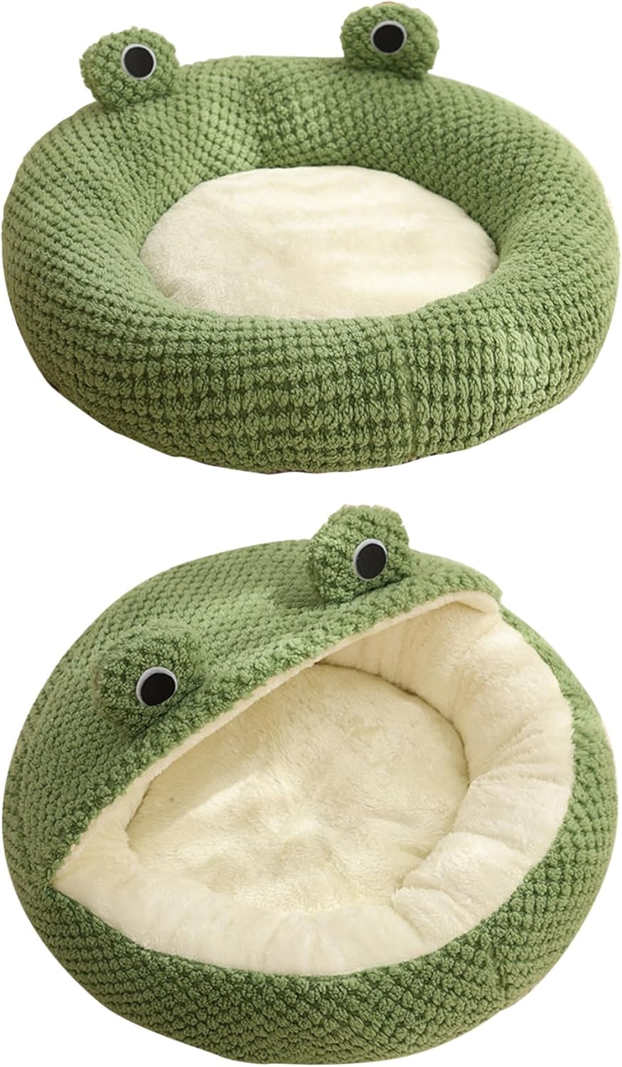 Katzenbett Frosch lang Plüsch Winter Herbst Thermo süsses Cartoon-Haustierbett Abnehmbarer Einsatz w