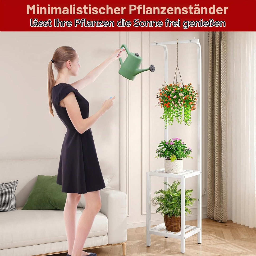 IBUYKE 170cm Hoch Pflanzenständer für Innen Aussen, 3 Etagen Metall Hängendes Blumenregal für Mehrer