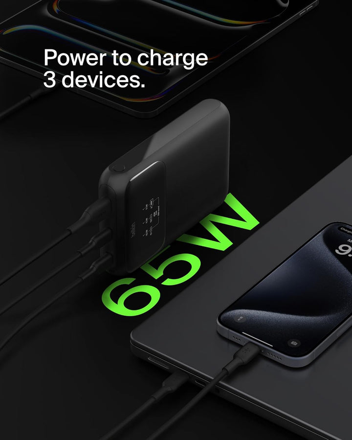 Belkin BoostCharge 3-Port Laptop Powerbank 20K, USB-C-Anschlüsse und USB-A-Anschluss, USB-C Power De