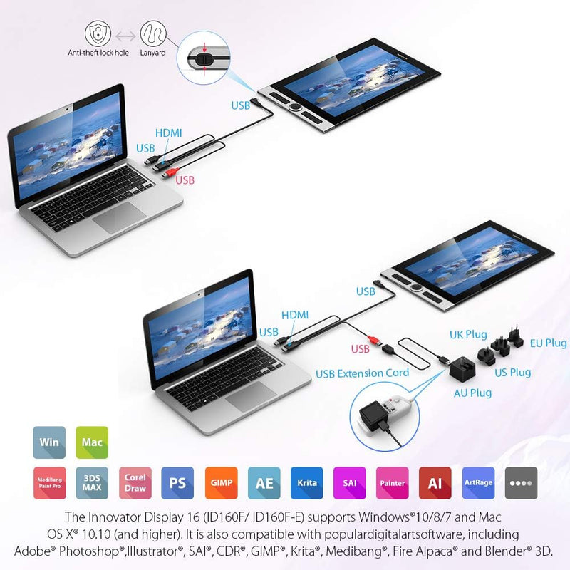 XP-PEN Innovator 16 Grafiktablett, 15,6" volllaminierter Pen Display (1080x1920), 92% Adobe RGB 60°