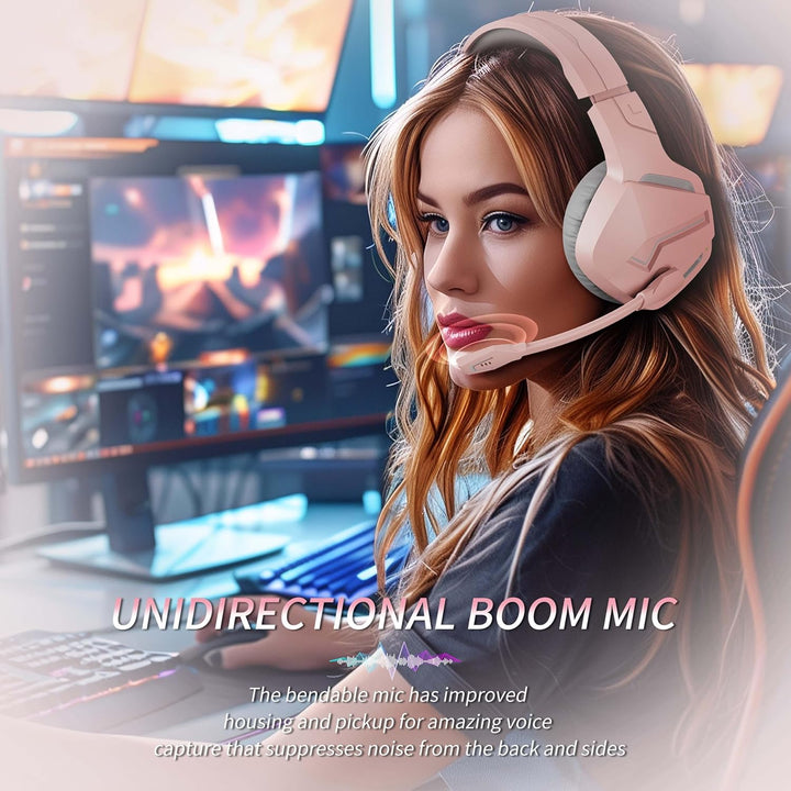 BINNUNE Gaming Headset, Wireless Headset für PS4 PS5 PC PlayStation 4 5, Gaming Kopfhörer mit Mikrof