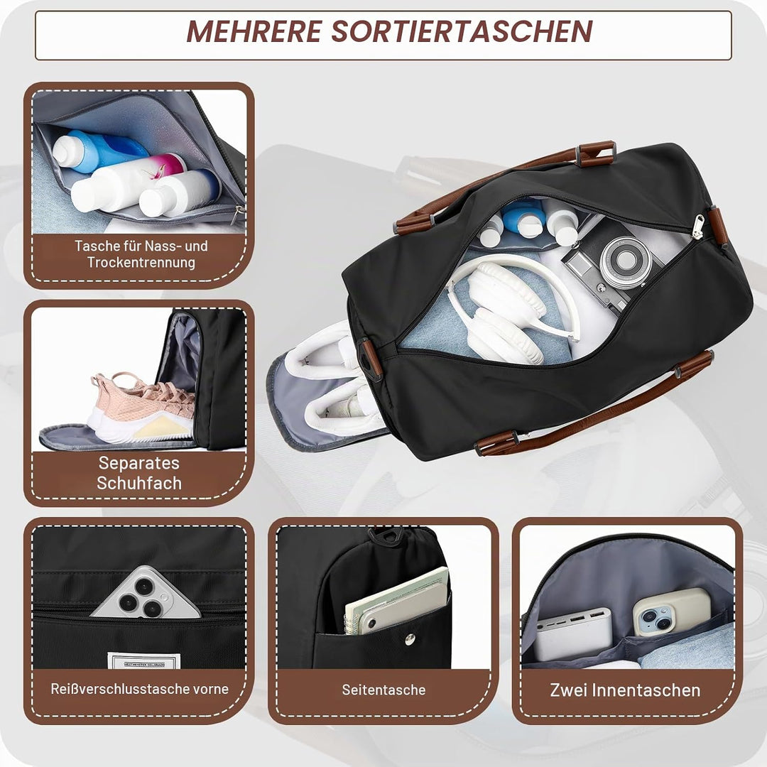 HYC00 Sport Duffel Bag Damen Handgepäck Sporttasche für Damen und Herren mit Nassfach &amp; Schuhfach, R