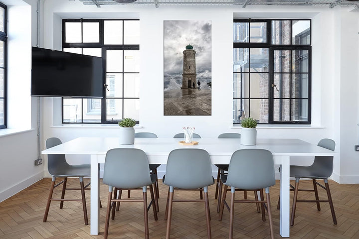 deyoli standfester Leuchtturm Panorama 120x60 cm als Leinwandbild, Motiv fertig gerahmt auf Echtholz