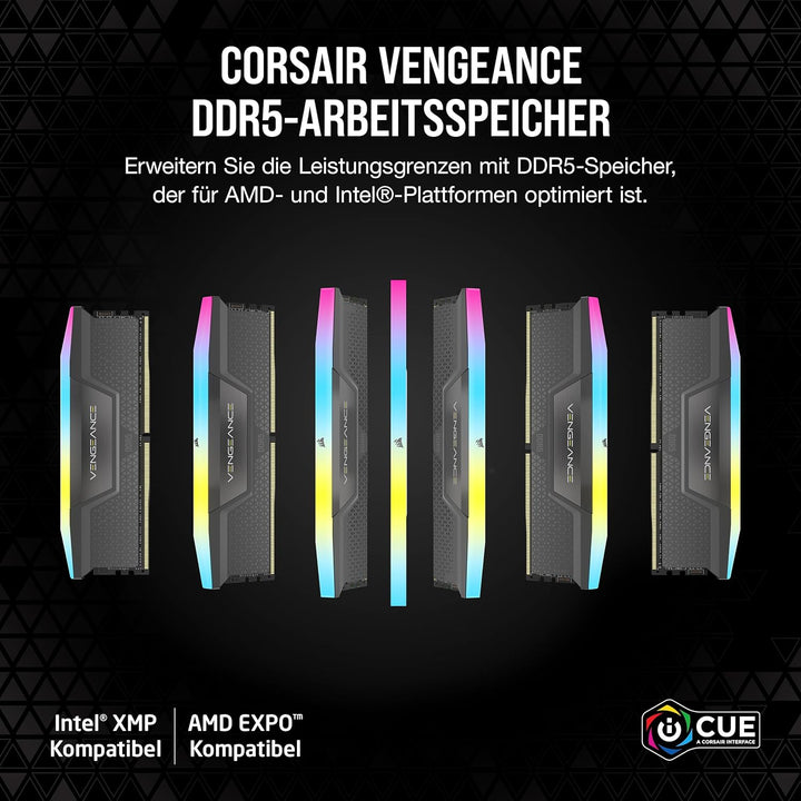 CORSAIR Vengeance RGB DDR5 RAM 64GB (2x32GB) 6000MHz CL30 AMD Expo iCUE Kompatibel Computer Speicher