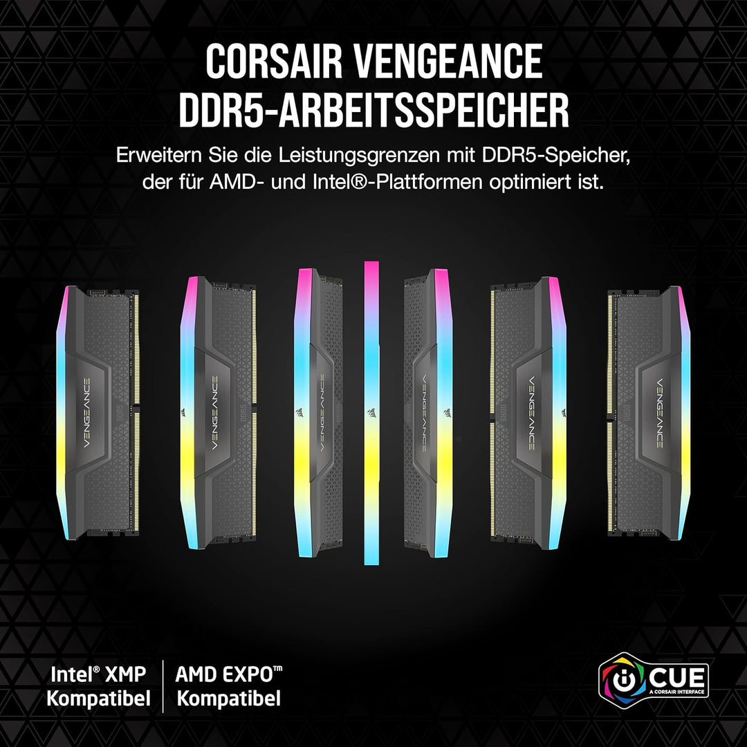 Corsair VENGEANCE RGB DDR5 RAM 64GB (2x32GB) 6000MHz CL40 AMD EXPO iCUE Kompatibel Computer Speicher