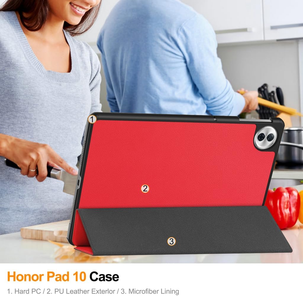 Kepuch Custer Hülle für Honor Pad 10 12.1",Smart PU-Leder Hüllen Schutzhülle Tasche Case Cover - Rot