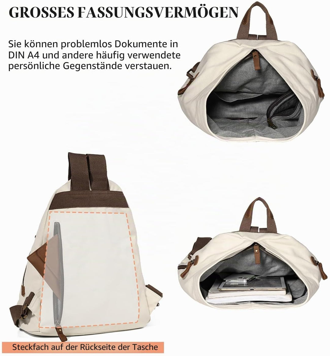 Retro Segeltuch Rucksack Canvas Vintage Rucksäcke Echtleder Daypack Reisetasche Schulterrucksack für