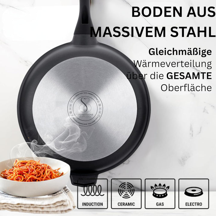 Stone&Stone Set mit 4 Pfannen 20 cm, 24 cm, 28 cm, 32 cm Super Antihaftbeschichtung | Induktion und