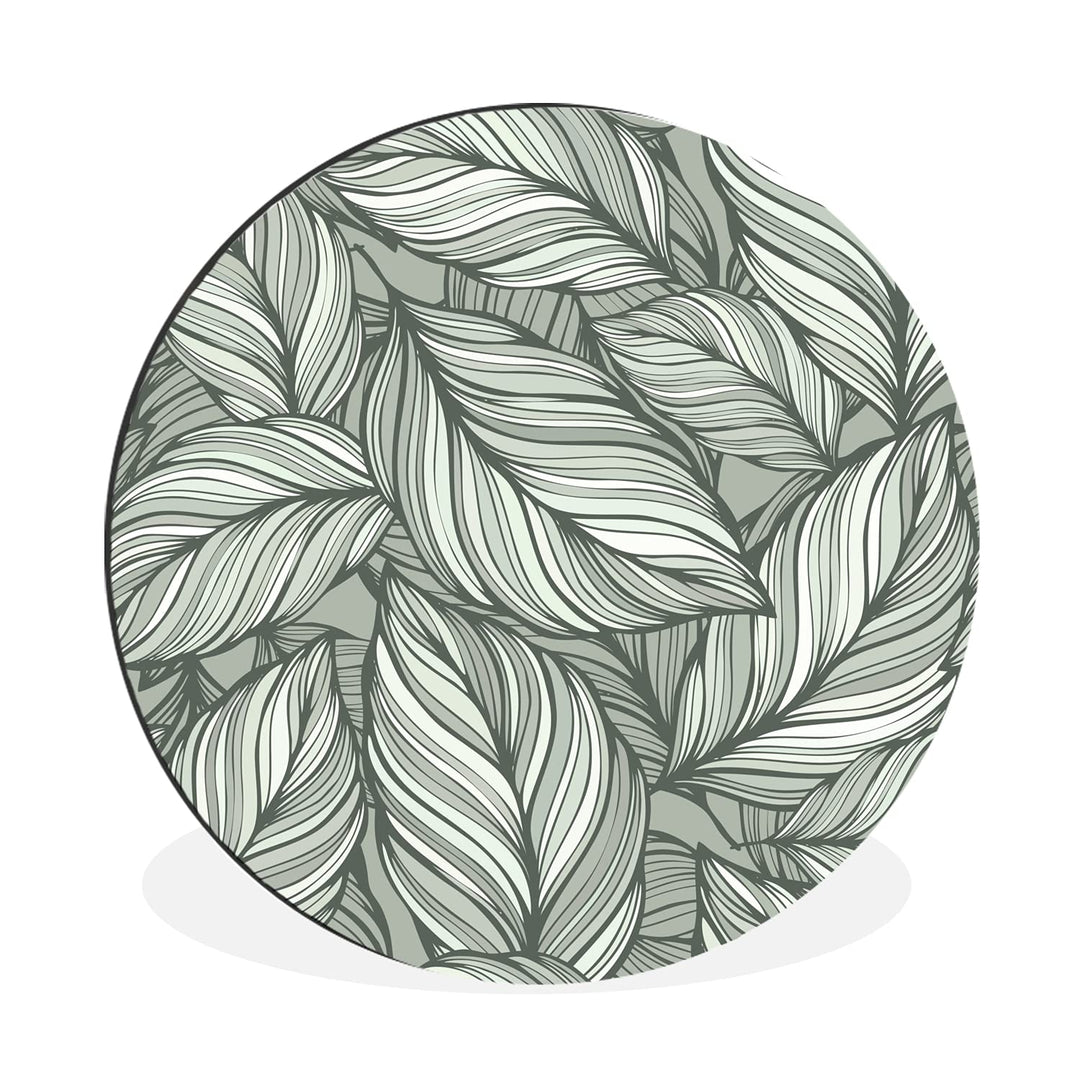 MuchoWow Wandbild Rund Wanddeko Deko Wohnzimmer Bilder 90x90 cm Blumen - Illustration - Schwarz - We