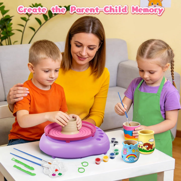 Bastelset Mädchen Jungen 6 7 8 9 10 11 12 Jahre - Töpferscheibe Kinder mit Ton &amp; Farben, Kreativ Set