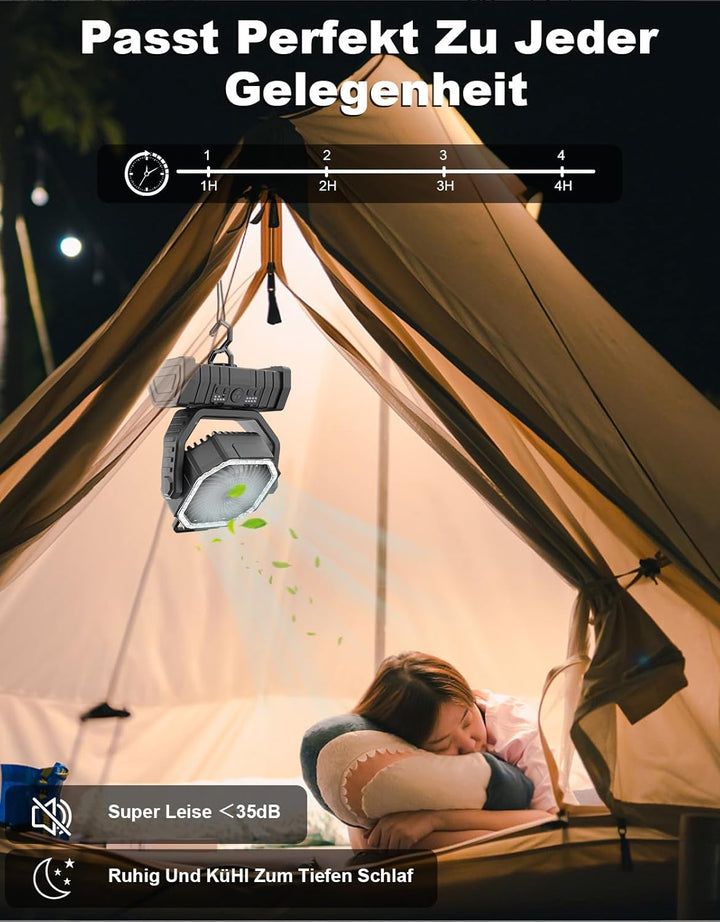 Richday Camping Ventilator 20000mAh Leise Ventilator 4 Geschwindigkeiten 270°Drehung Tischventilator