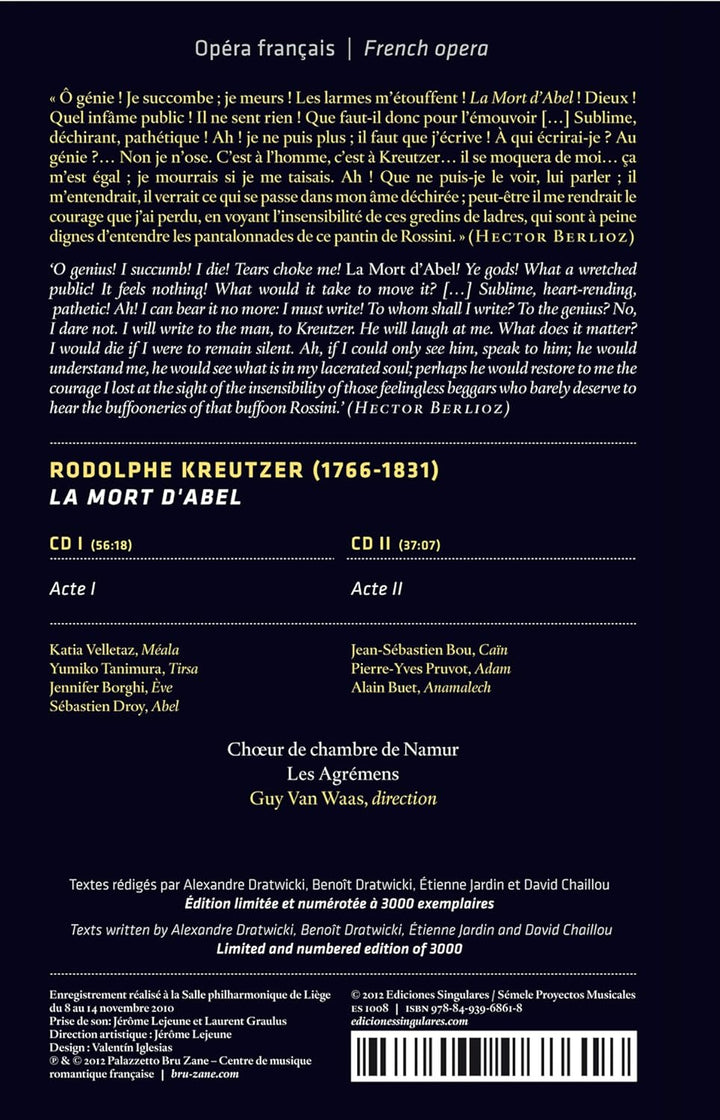 Rodolphe Kreutzer: La Mort D'Abel, Audio-CD