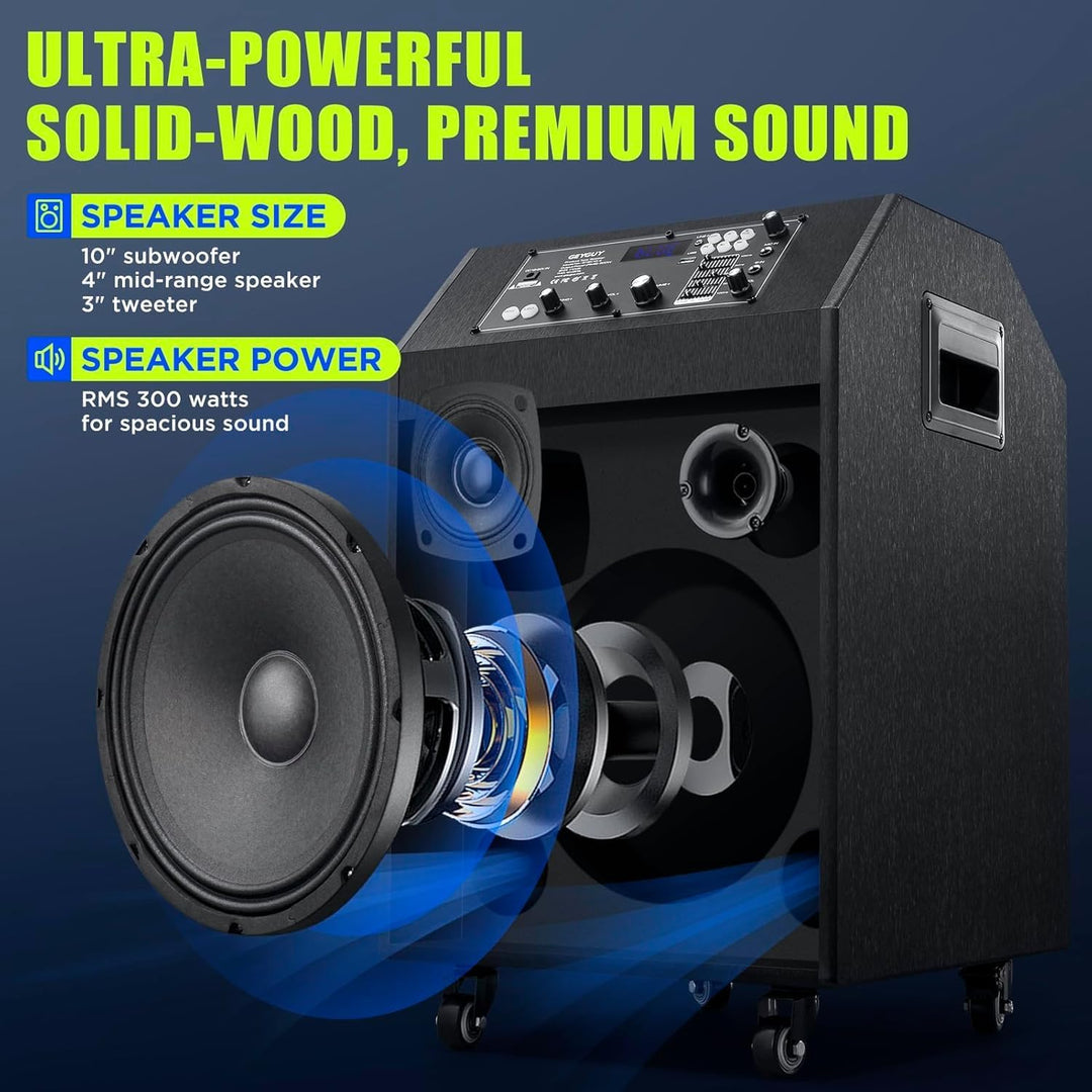 Karaoke Maschine Ankuka Karaoke Anlage mit 2 drahtlosen Mikrofonen Bluetooth PA Anlage mit Rädern un