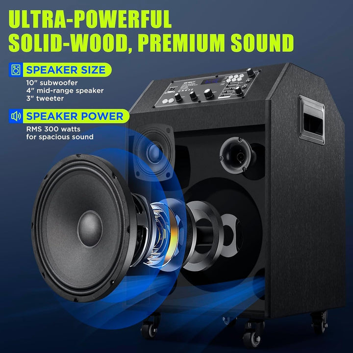 Karaoke Maschine Ankuka Karaoke Anlage mit 2 drahtlosen Mikrofonen Bluetooth PA Anlage mit Rädern un