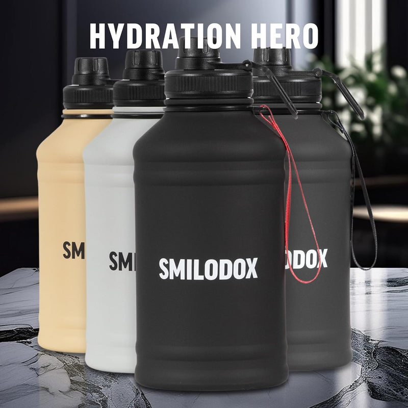 SMILODOX Edelstahl Trinkflasche 1,3 Liter - Extra Stark Sport & Fitness Wasserflasche mit Druckversc