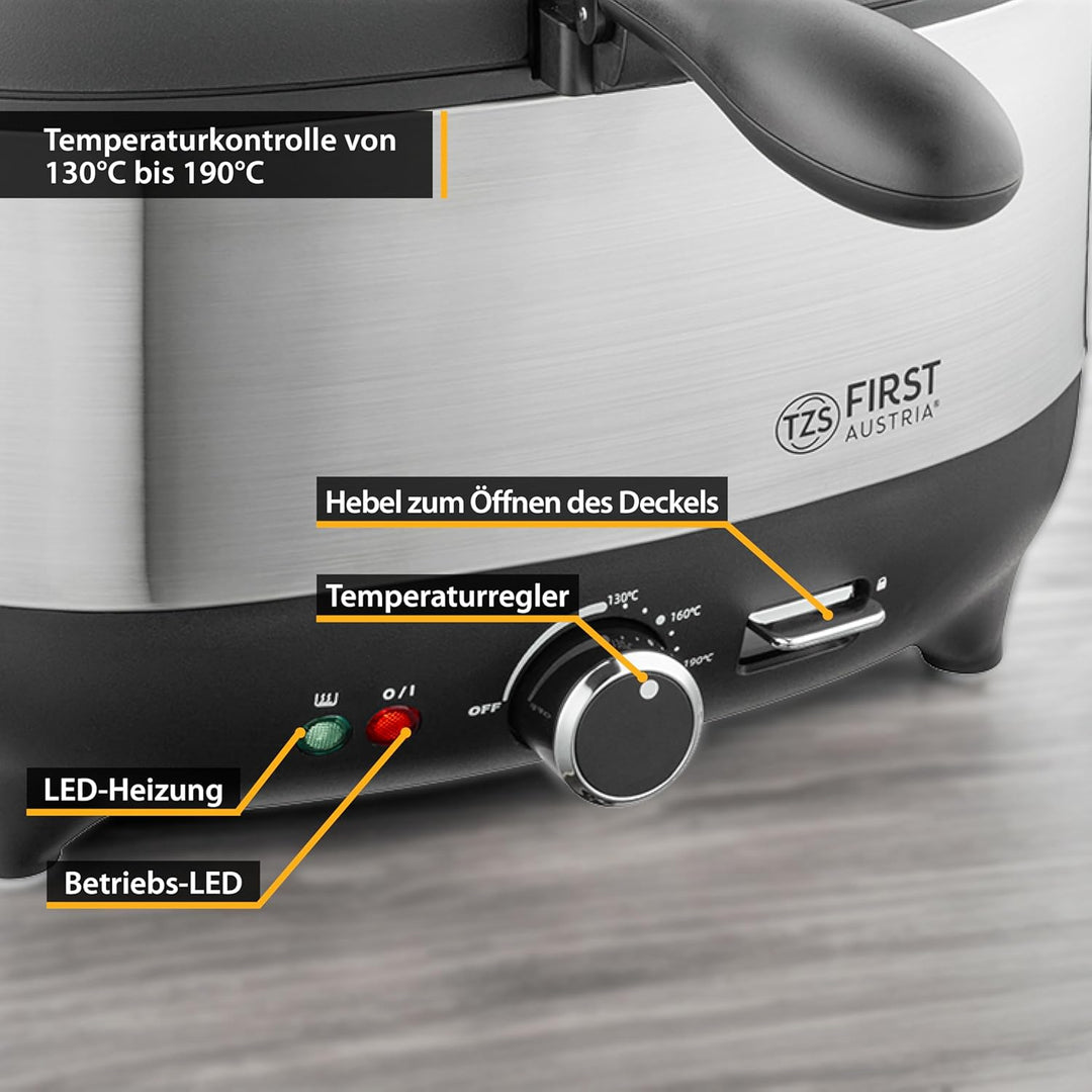 TZS First Austria Fritteuse | 3,5-Liter-Öltank | Antihaftbeschichtung | isolierter Frittierkorbgriff