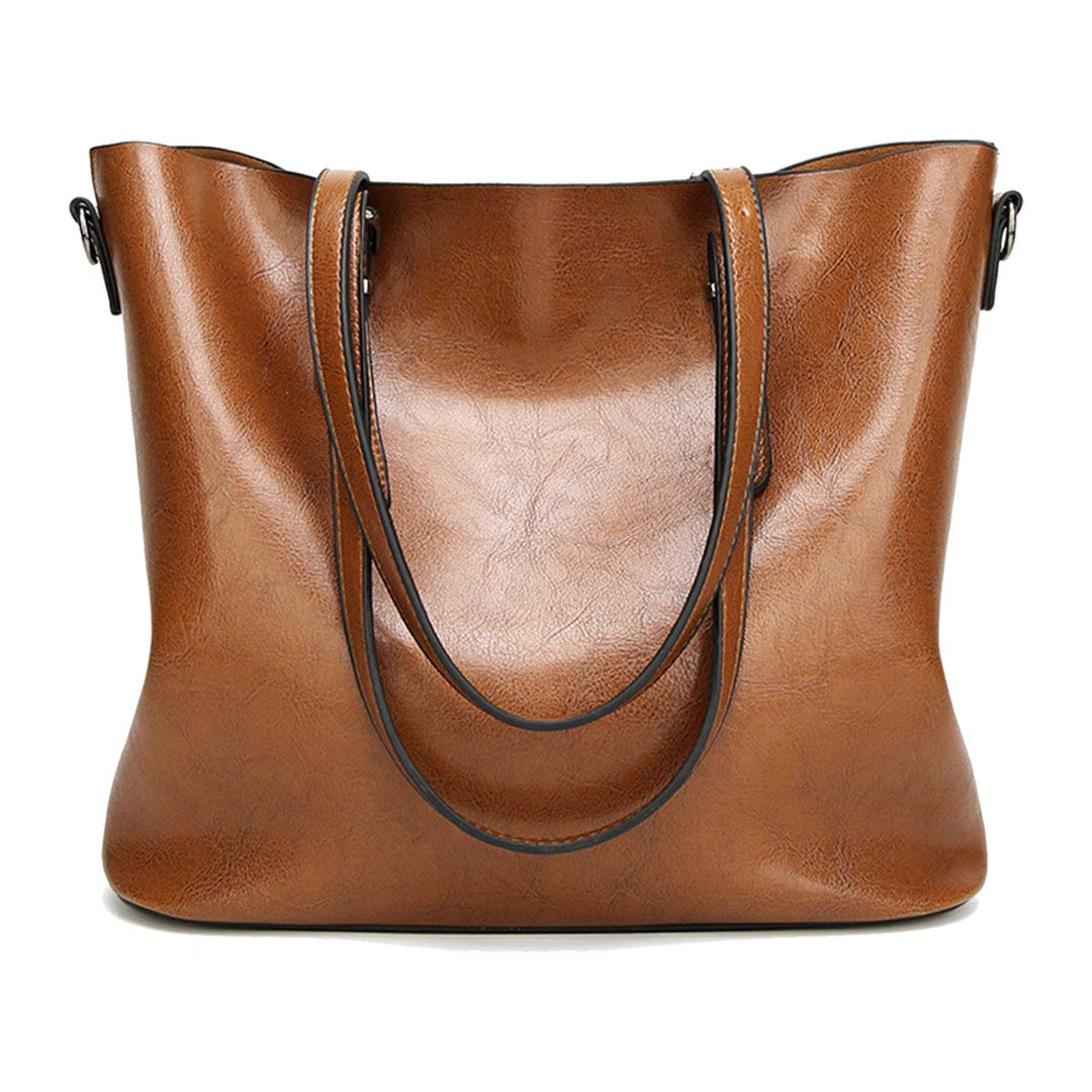 Damen Tote Shopper Tasche Schultertasche mit Schultergurt Umhängetasche Handtasche aus PU-Leder Brau