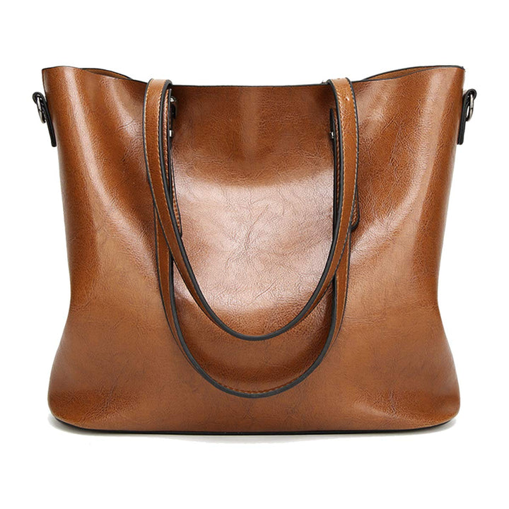 Damen Tote Shopper Tasche Schultertasche mit Schultergurt Umhängetasche Handtasche aus PU-Leder Brau