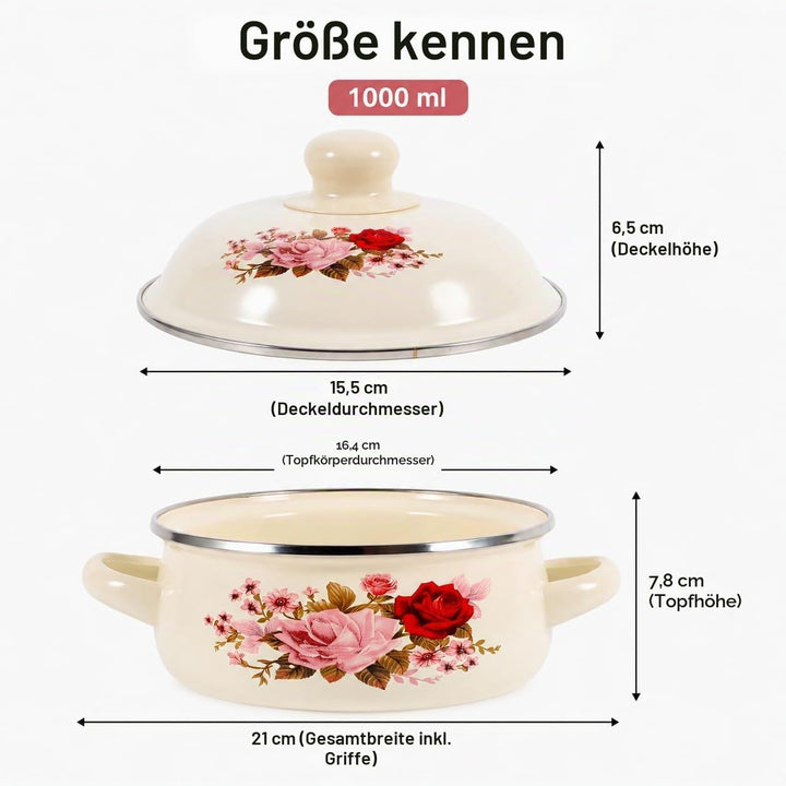 Alipis Emaillierter Kochtopf Mit Blumenmuster Emaille-suppentopf Mit Deckel Und Doppelgriff Vielseit