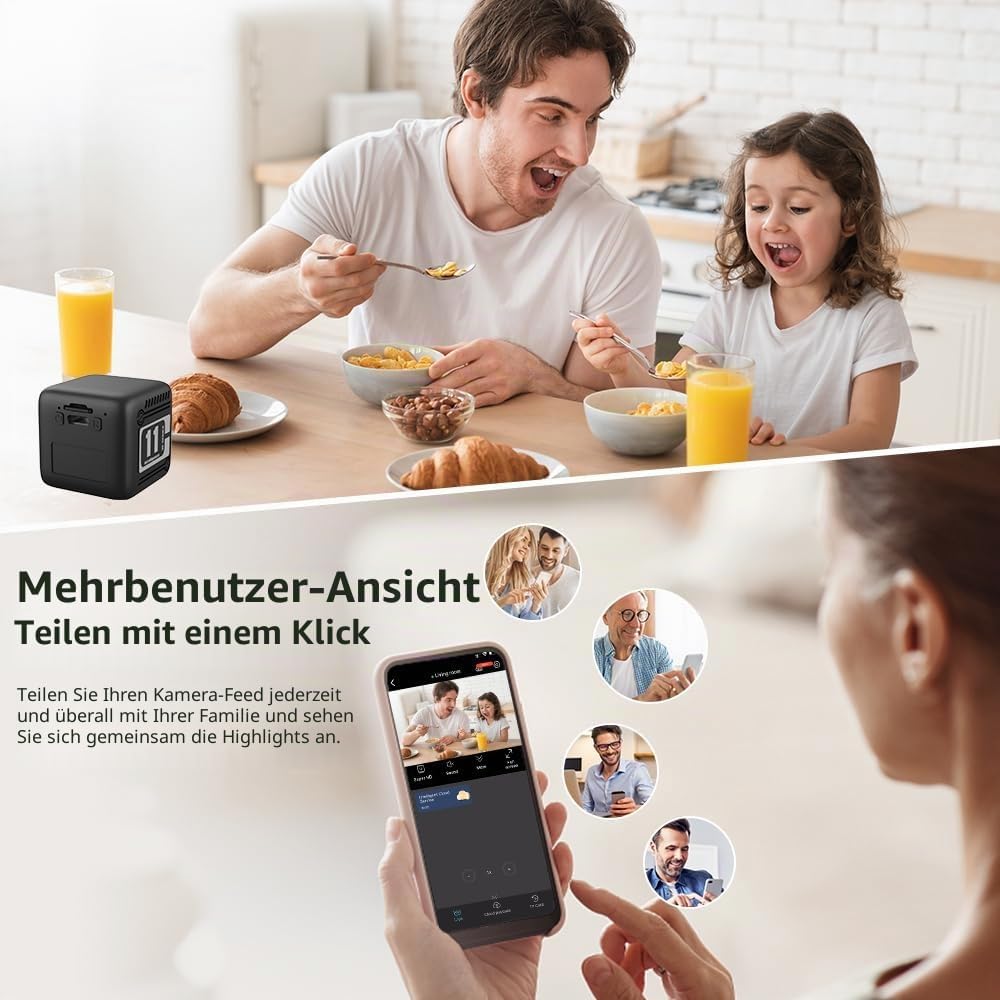 XNJ Mini Kamera, 4K HD WLAN Überwachungskamera innen mit 1600mAh Akku für Lange Laufzeit,Bewegungsme