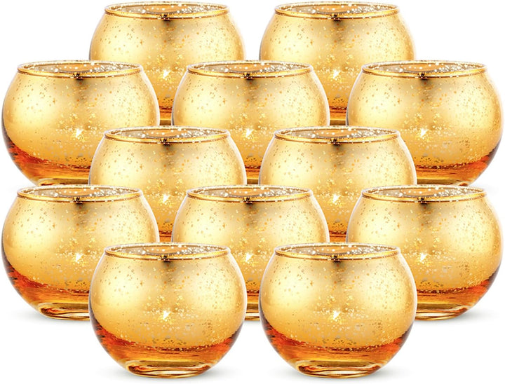Nuptio 12 Stück Runde Quecksilber Votive Kerzenhalter, Aus Quecksilberglas mit Einem Gesprenkelten G